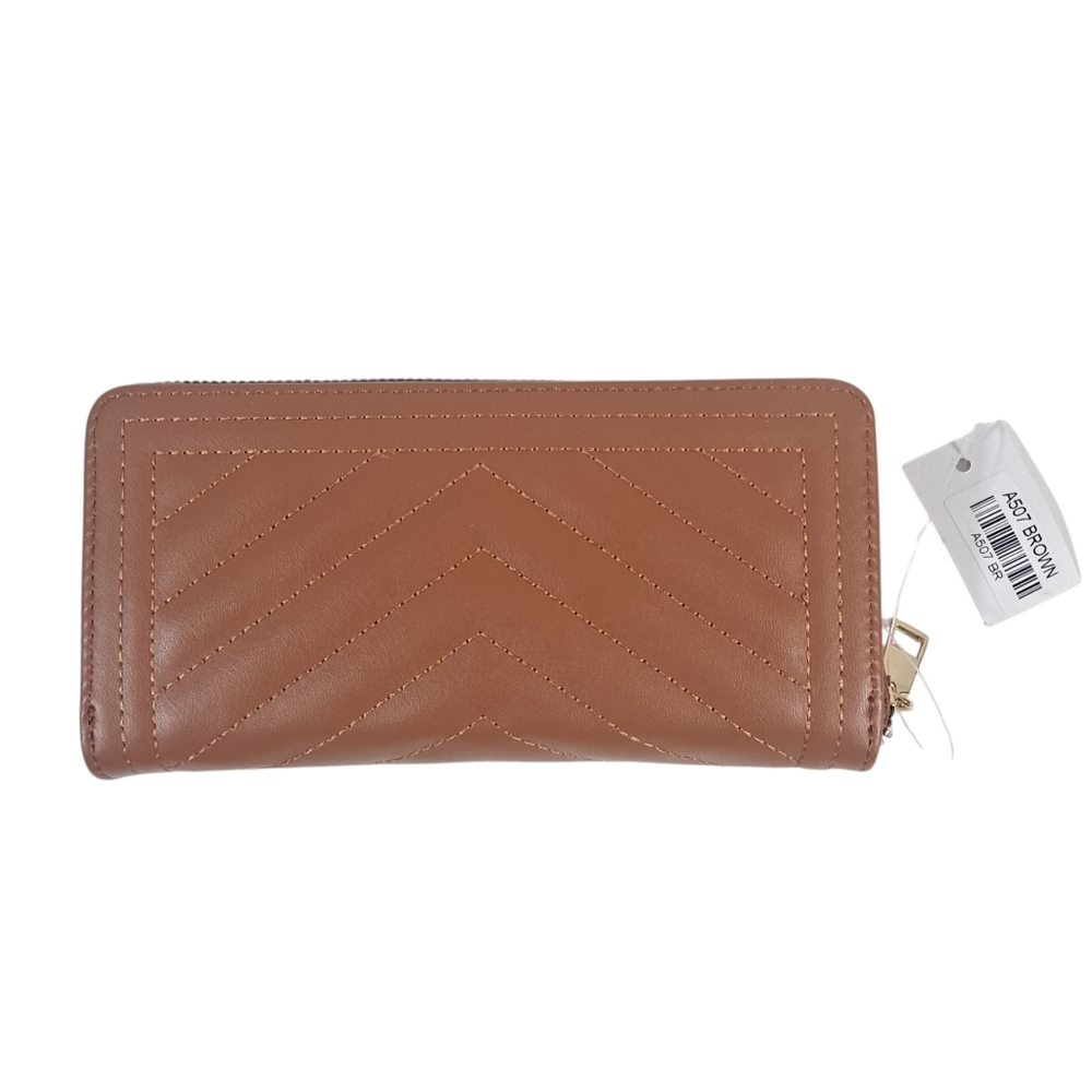 AR New York Women's Quilted Wallet Wristlet Full Zip Brown NWT